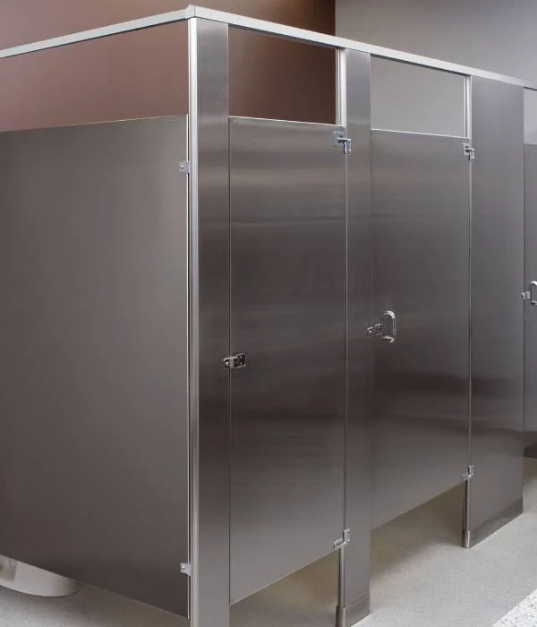 Stainless steel commercial bathroom partitions with doors and partition hardware